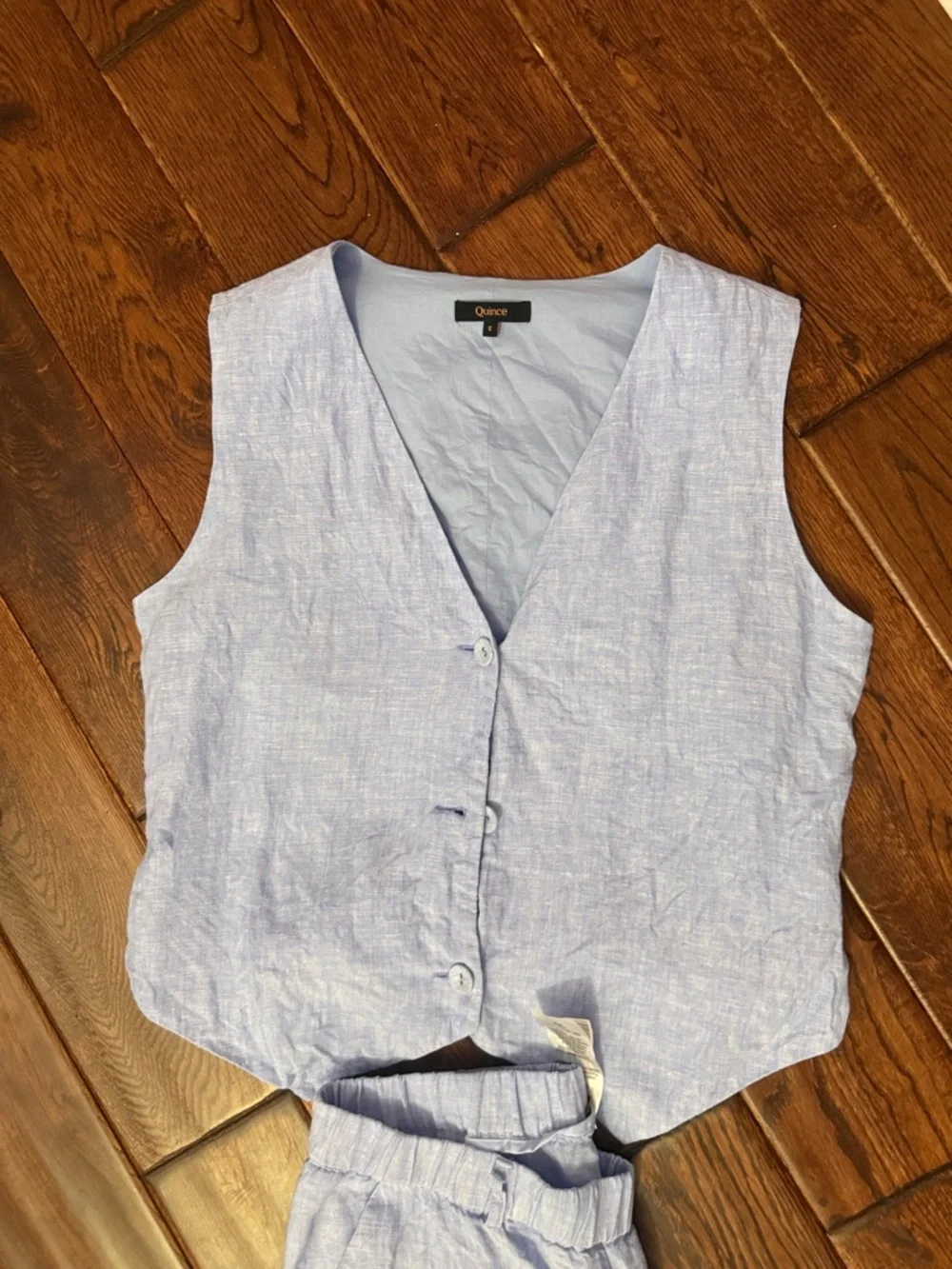 Quince Light Blue Straight-Leg Linen Pants